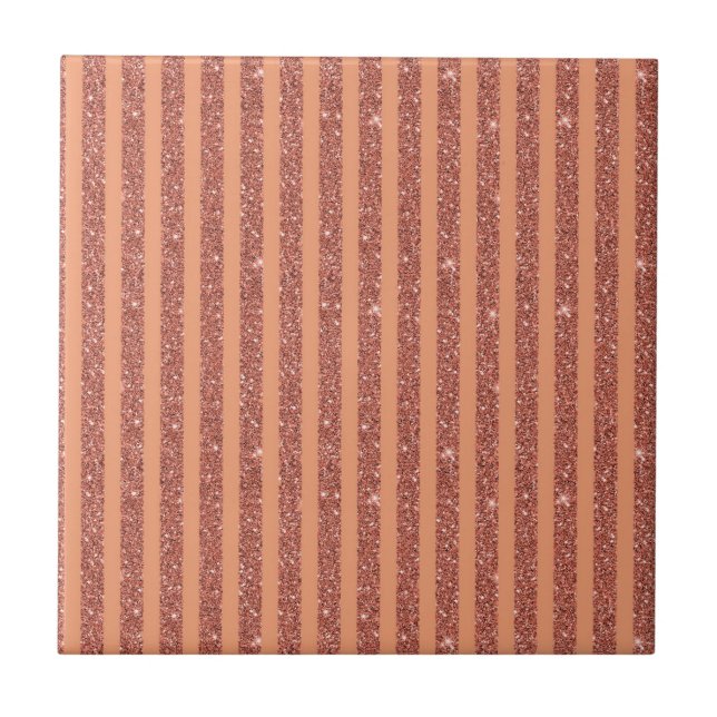 Modern Orange Mango Glitter Style Vertical Stripes Tile (Front)