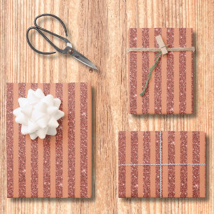 Modern Orange Mango Glitter Style Vertical Stripes Wrapping Paper Sheet