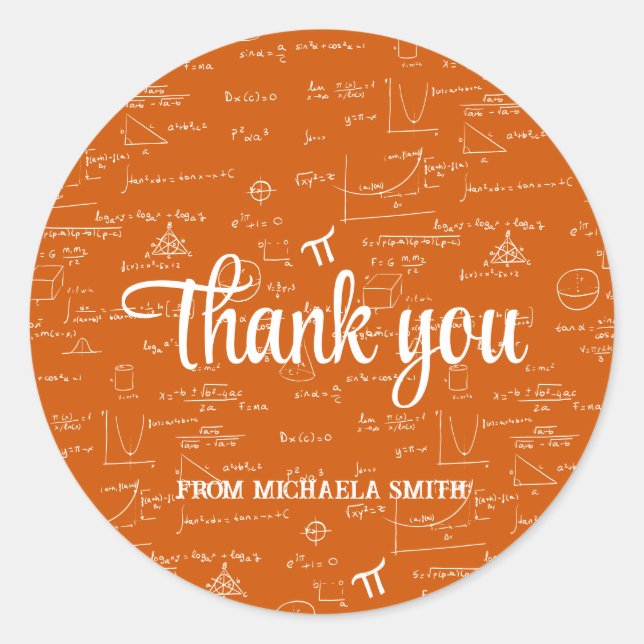 Modern Orange Math Graduation Thank You Classic Round Sticker (Front)