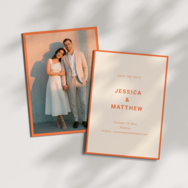 Modern Orange Minimalist Typography Wedding Photo Save The Date (Creator Uploaded)