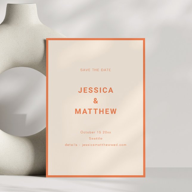 Modern Orange Minimalist Typography Wedding Save The Date (Creator Uploaded)
