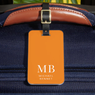 Modern Orange Monogram Luggage Tag