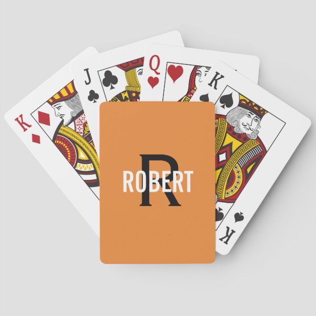 Modern orange monogram name  playing cards (Back)