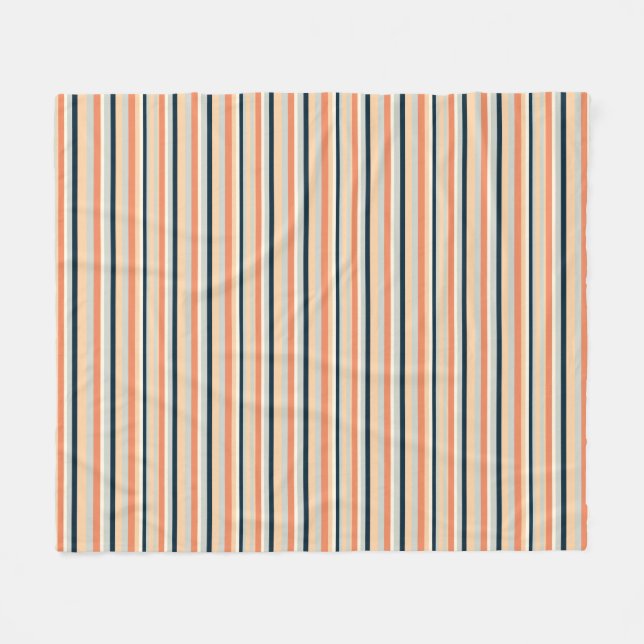 Modern Orange & Navy Vertical Stripe Patterned Fleece Blanket (Front (Horizontal))