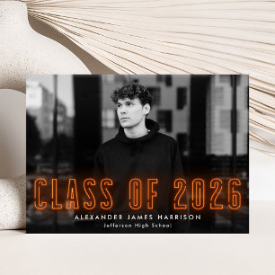 Modern Orange Neon Class of 2025 Photo Graduation Announcement