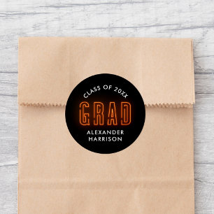 Modern Orange Neon Graduation Classic Round Sticker