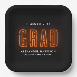 Modern Orange Neon Graduation Paper Plate