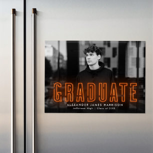 Modern Orange Neon Photo Graduation Announcement
