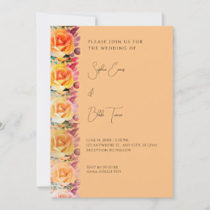 Modern Orange Ombre Roses Orange Wedding Invitation