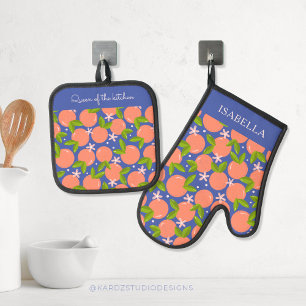 Modern Orange Pattern Stylish Personalised Oven Mitt & Pot Holder Set