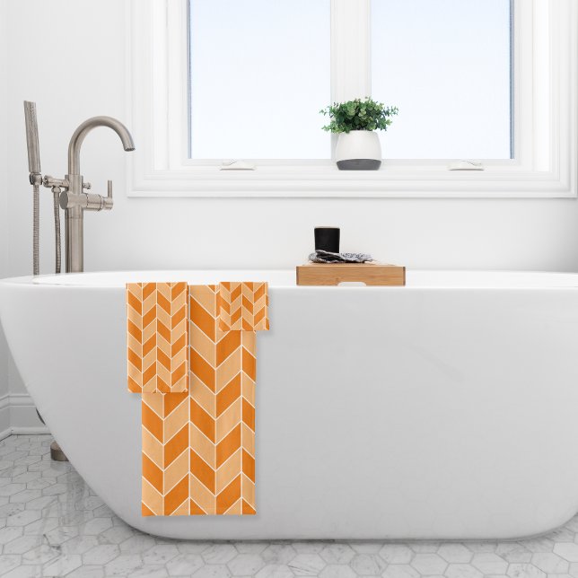Modern Orange Peach Herringbone Chevron Pattern Bath Towel Set (Creator Uploaded)