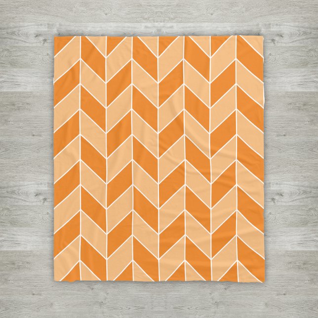 Modern Orange Peach Herringbone Chevron Pattern Fleece Blanket (Creator Uploaded)