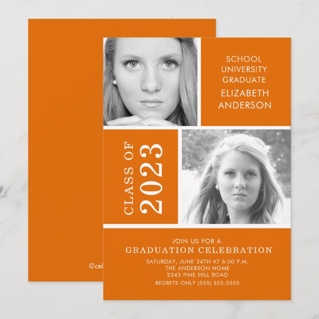 Modern Orange Photo Graduation Invitation (Front/Back)