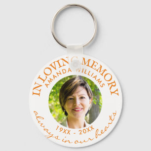 Modern orange Photo Memorial in Loving Memory Key Ring