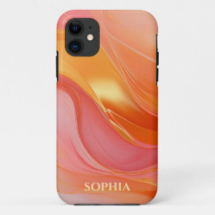 Modern Orange Pink and Gold- iPhone 11 Case