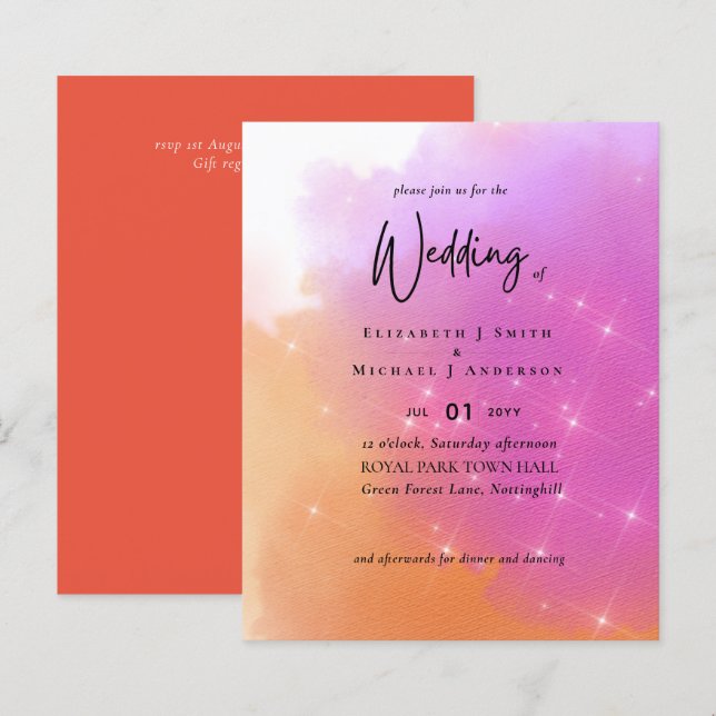 Modern Orange Pink Fade Green Budget Wedding (Front/Back)