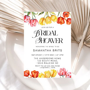 Modern Orange Pink  Tulips Floral Bridal Shower Invitation