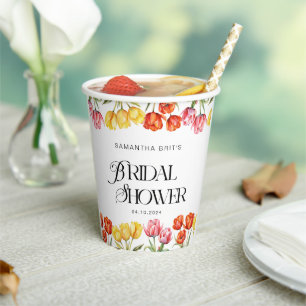 Modern Orange Pink  Tulips Floral Bridal Shower Paper Cups