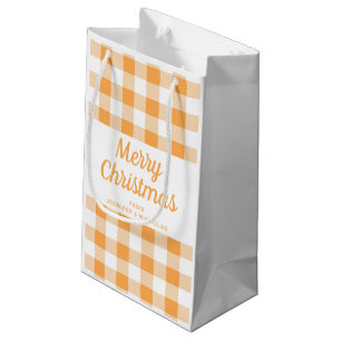 Modern Orange Plaid Christmas Small Gift Bag