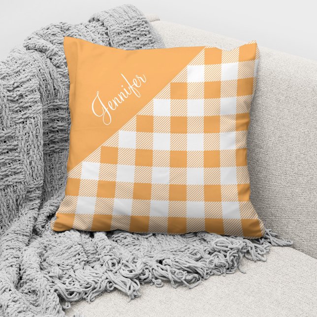Modern Orange Plaid Script Name Cushion (Creator Uploaded)