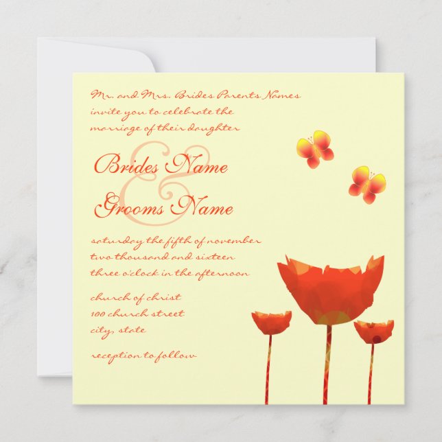 Modern Orange Poppies Wedding Invitation (Front)