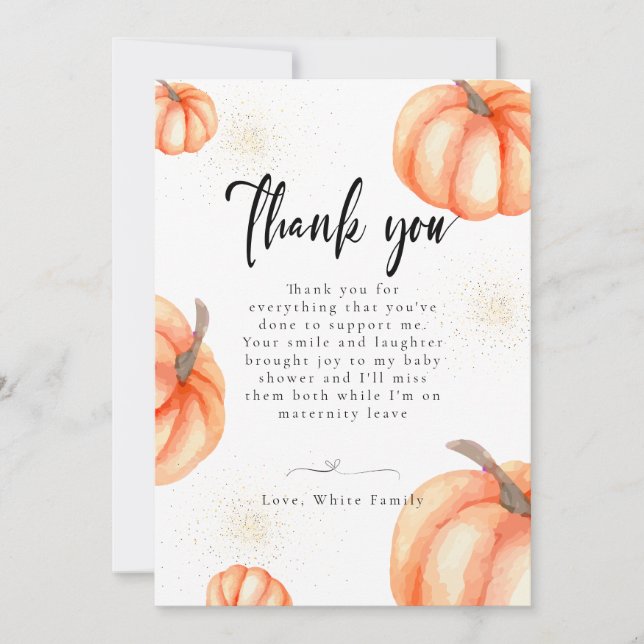 Modern Orange Pumpkin Baby Shower Thank You Cards (Front)