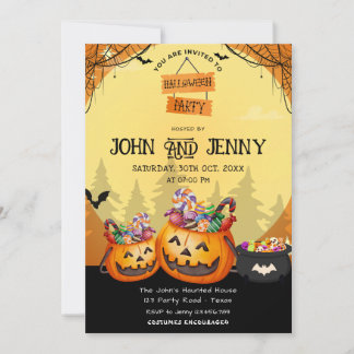 Modern Orange Pumpkin Fall Halloween Costume Party Invitation