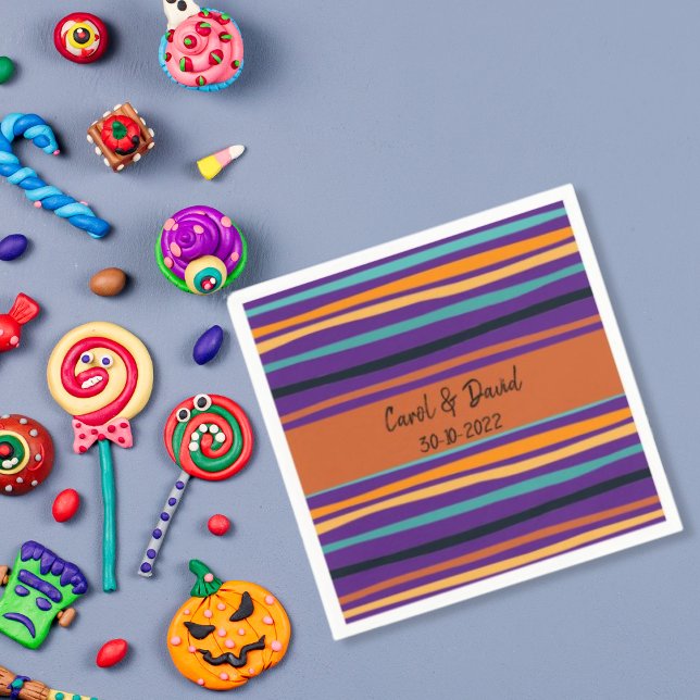 Modern Orange Purple Striped Halloween Wedding Napkin (Creator Uploaded)