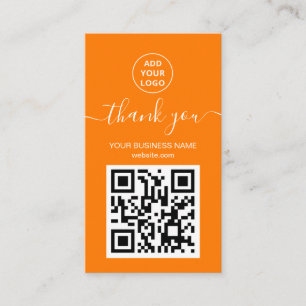 Modern Orange QR code Order thank you  Business Card