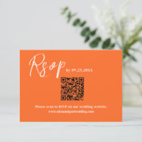 Modern orange QR Code Response Card wedding RSVP