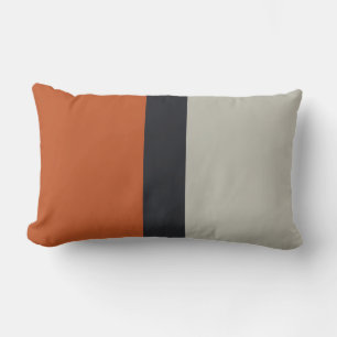Modern Orange Red Silver Grey Stripe Pattern Lumbar Cushion