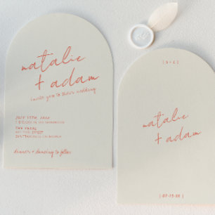 Modern Orange Retro Fun Whimsical Arched Wedding Invitation