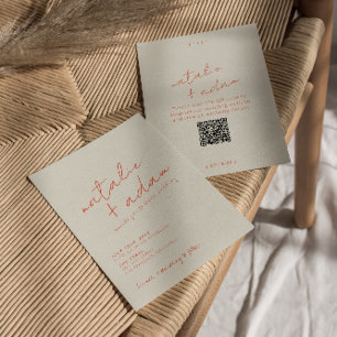 Modern Orange Retro Fun Whimsical QR Code Wedding Invitation