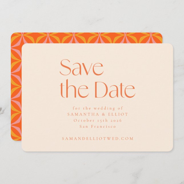 Modern Orange Retro Geometric Simple Wedding  Save The Date (Front/Back)