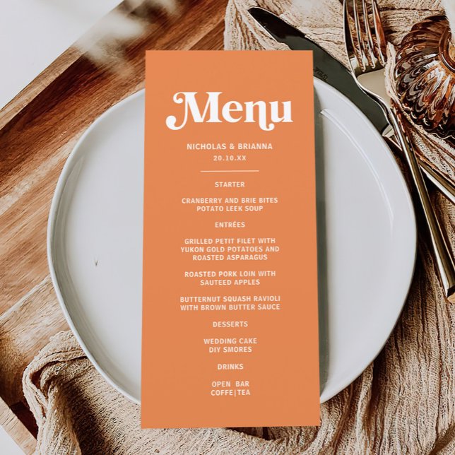 Modern Orange Retro Tropical Wedding Menu (Creator Uploaded)