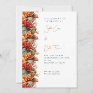 Modern Orange Roses Fall White Wedding Invitation