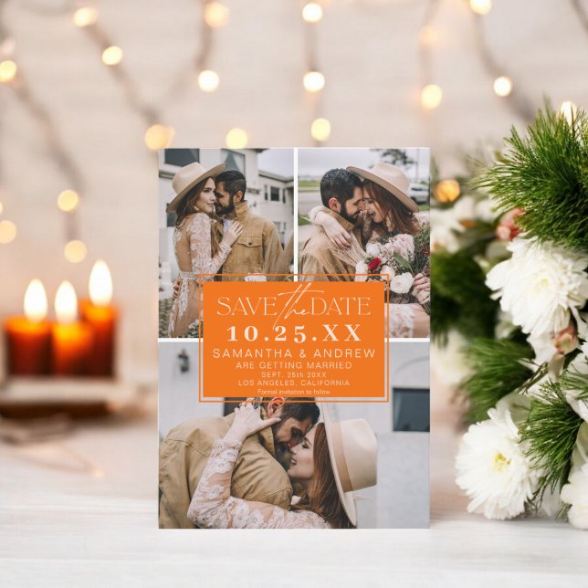 Modern orange save the date 3 photos grid collage (Modern orange save the date 3 photos grid collage)