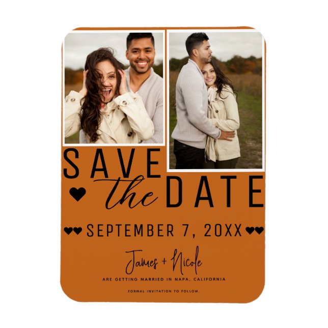 Modern Orange Spice Save the Date 2 Photo  Wedding Magnet (Vertical)