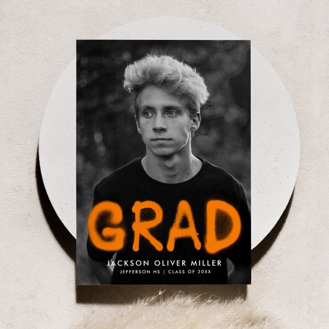 Modern Orange Spray Paint Photo Graduation Announcement (Creator Uploaded)