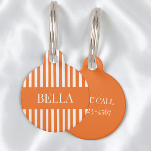 Modern Orange Stripes Girly Chic Personalized Name Pet Tag
