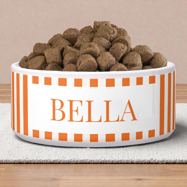 Modern Orange Stripes Pattern Minimal Dog Name Pet (Modern Orange Stripes Pattern Minimal Dog Name Pet Bowl)