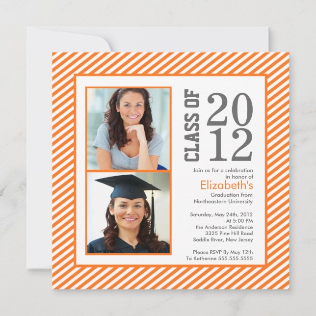 Modern Orange Stripes Photo Graduation Invitation (Front)