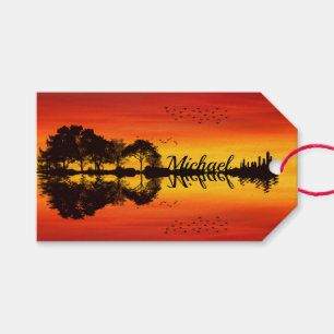 Modern Orange Sunset Guitarist Name Watercolor Gift Tags