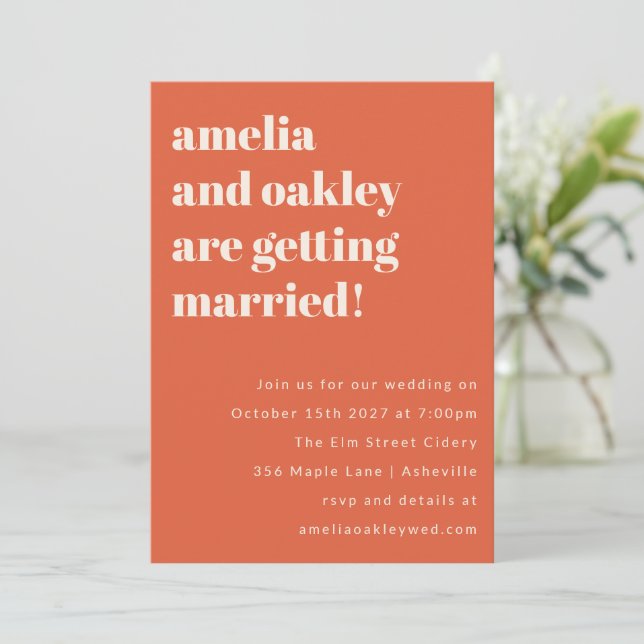 Modern Orange Sunset Typography Wedding Website Invitation (Standing Front)