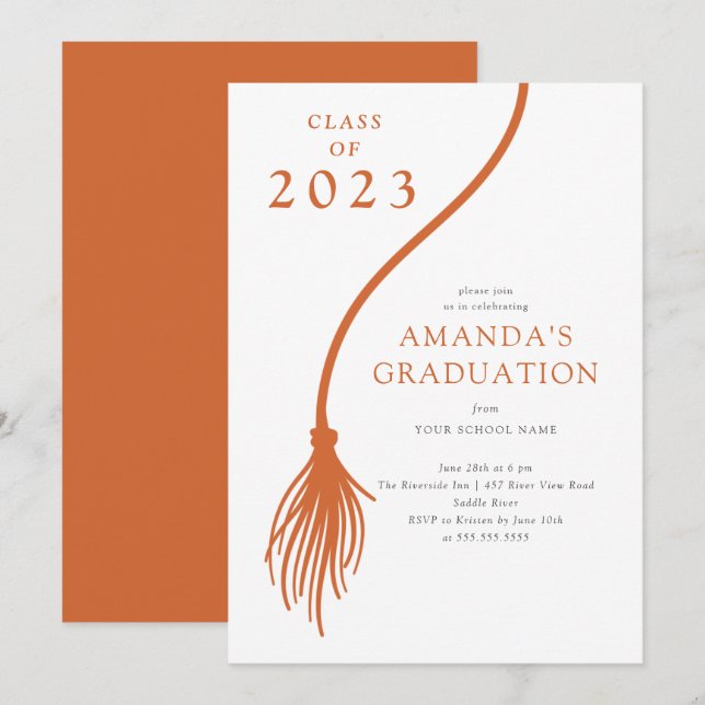 Modern Orange Tassel Graduation Party Invitation (Front/Back)