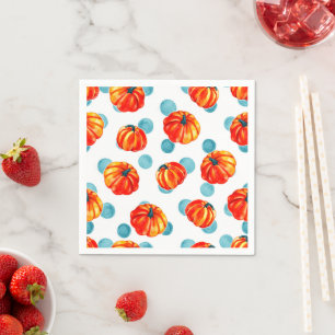 Modern Orange Thanksgiving Pumpkin Blue Polka Dots Napkin