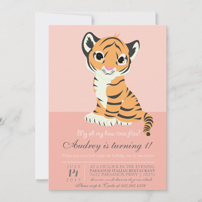 Modern Orange Tiger Pink Invitation (Front)