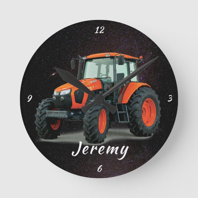 Modern Orange Tractor  Round Clock (Front)
