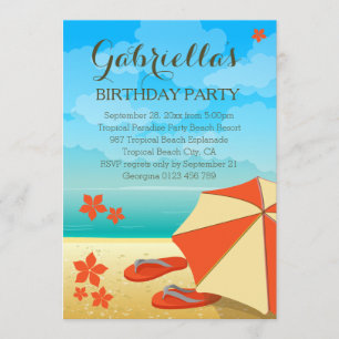 Modern Orange Tropical Beach Birthday Party Invitation