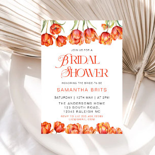 Modern Orange Tulips Floral Bridal Shower Invitation